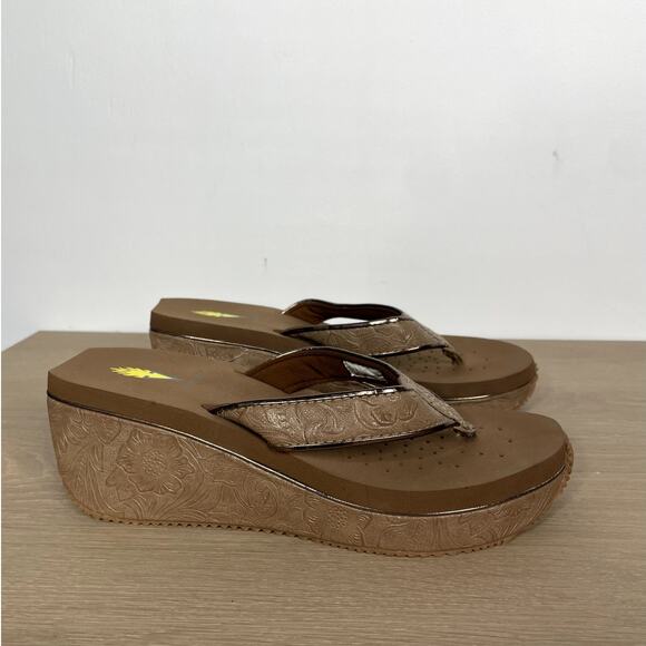 Volatile Wedge Platform Flip Flop Sandals Tan 9 - Picture 2 of 6